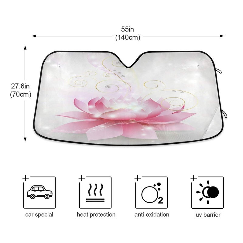 senya Car Windshield Sunshade Pink Lotus Flower Pattern, Blocks Sun Visor Protector Foldable Sun Shield Keep Your Vehicle Cool, Fits Windshields of Most Sizes - Image 5
